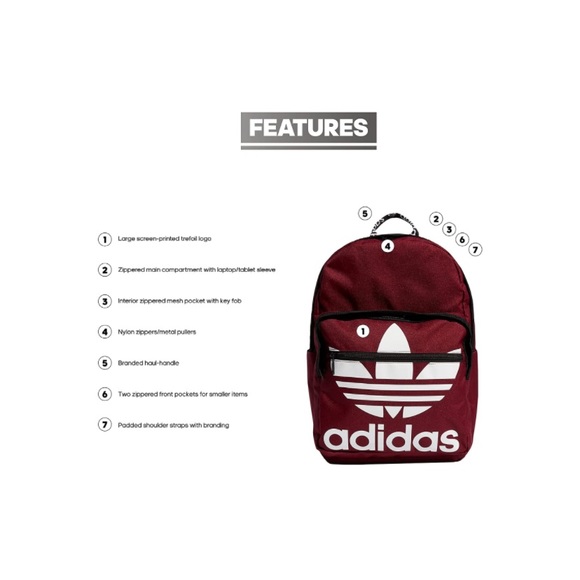 NEW ADIDAS BURGANDY BACKPACK - Picture 4 of 5